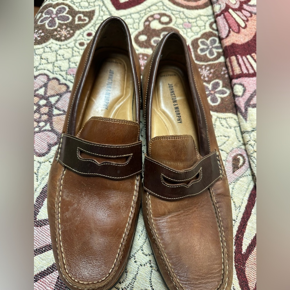 Johnston & Murphy Tan and Brown Leather Slip-Ons